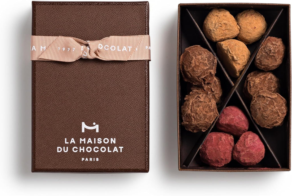LA MAISON DU CHOCOLAT Flavored Truffles Gift Box, Gourmet French Dark Chocolate Gift Box (12 Pieces)