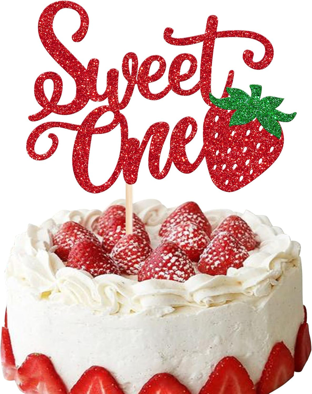 Rsstarxi 1 Pack Sweet One Cake Topper, Berry First Birthday Cake Topper, Sweet Fruit Theme 1st Birthday Cake Pick for Baby Shower Strawberry Party Cake Decorations