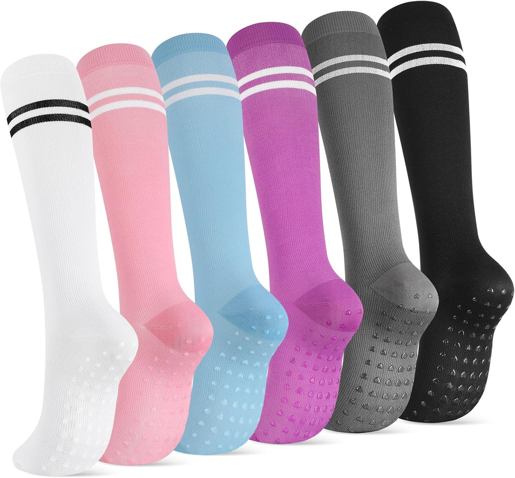 Jspupifip 6 Pairs Compression Socks for Women and Men with Grips 15-20mmHg Non Slip Circulation Support Socks Running Yoga