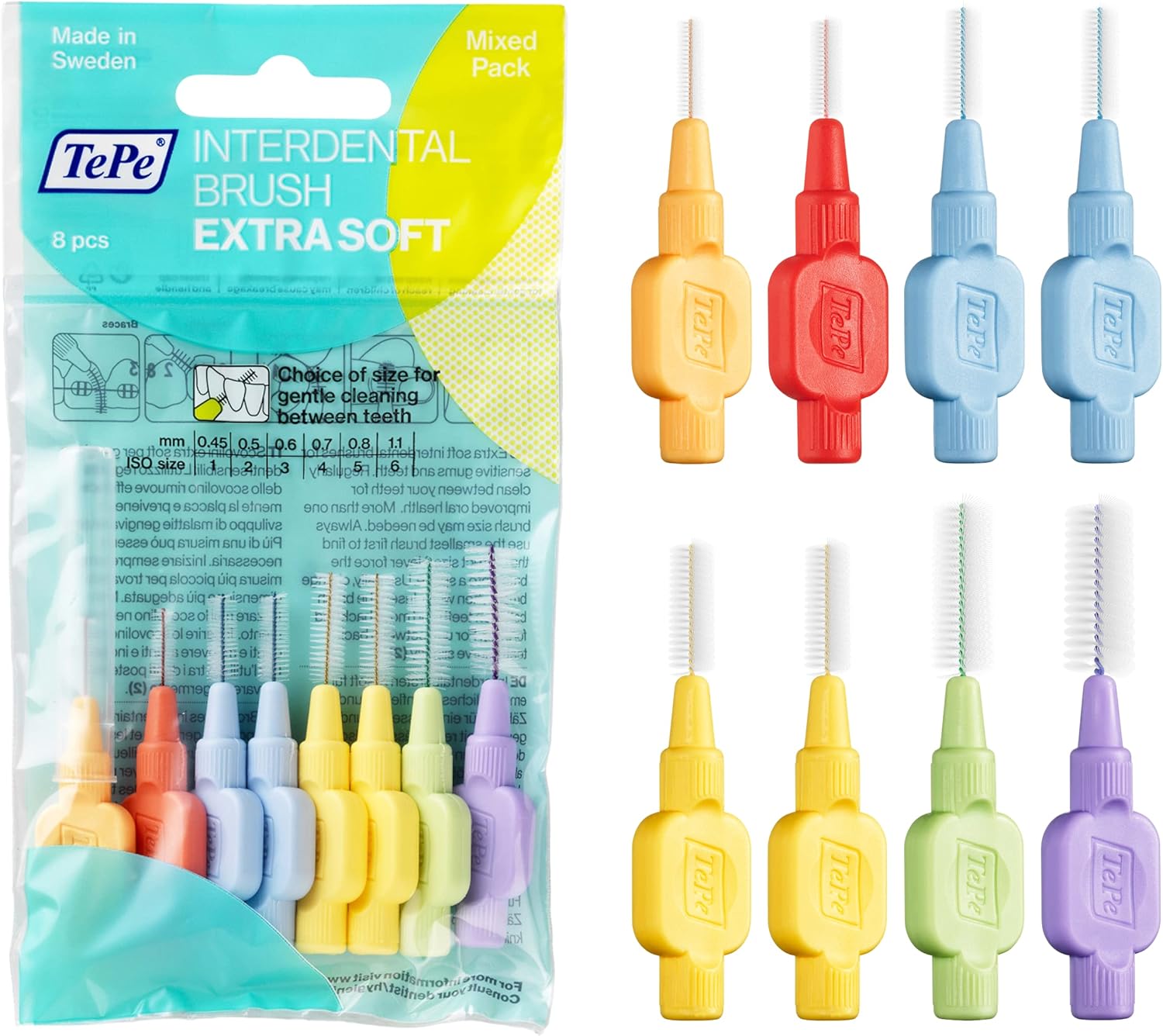 TePe Interdental Brush Extra Soft, Supersoft Dental Brush for Teeth Cleaning, Pack of 8, Multi Pack