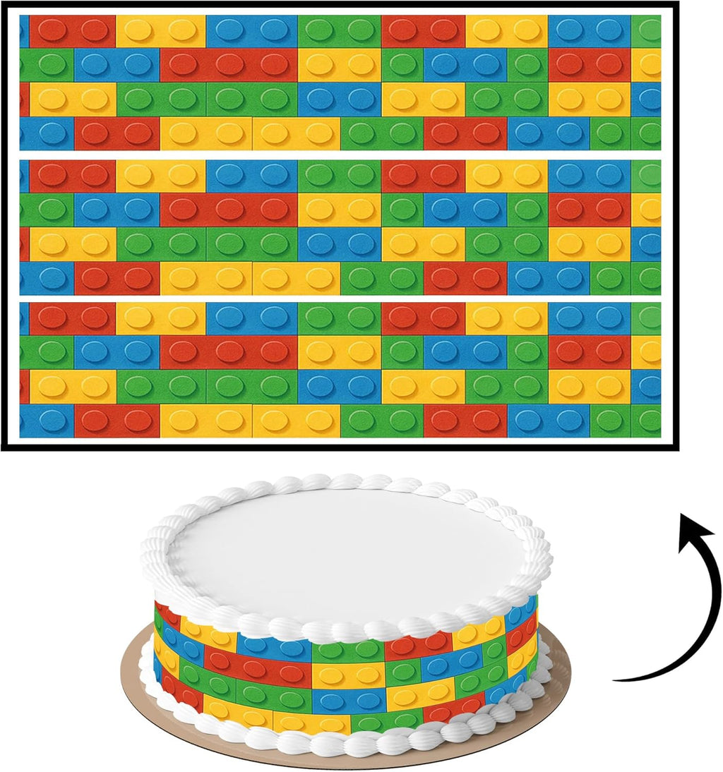 3 pcs Build Blocks Cake Strips Edible birthday cake strips, cake side borders, Icing Sheets 2.7X11.8