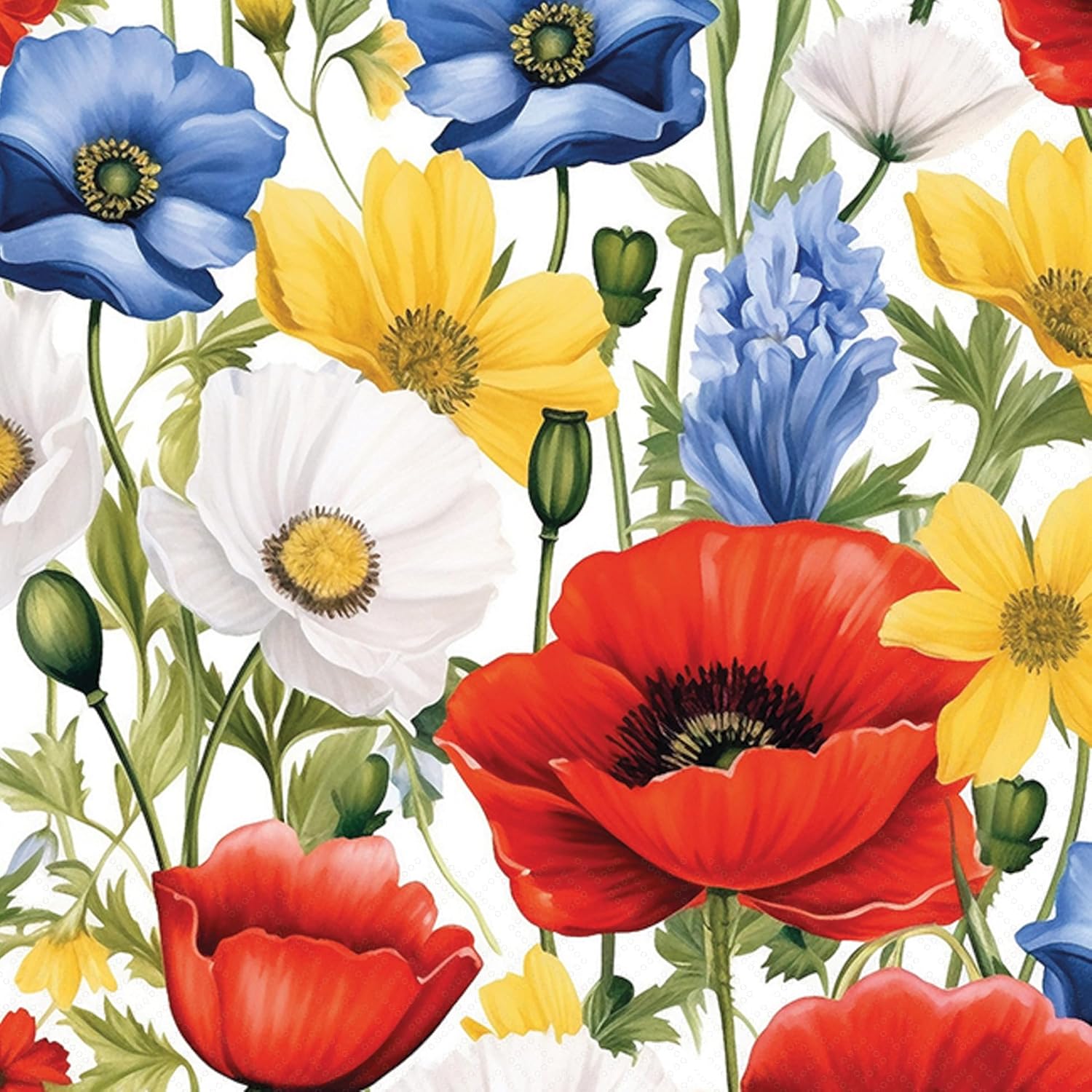 IHR Ideal Home Range Party Napkins Disposable 3-Ply Paper Lunch Napkin Pack, 6.5" x 6.5", Summer Blossoms, 20-Count