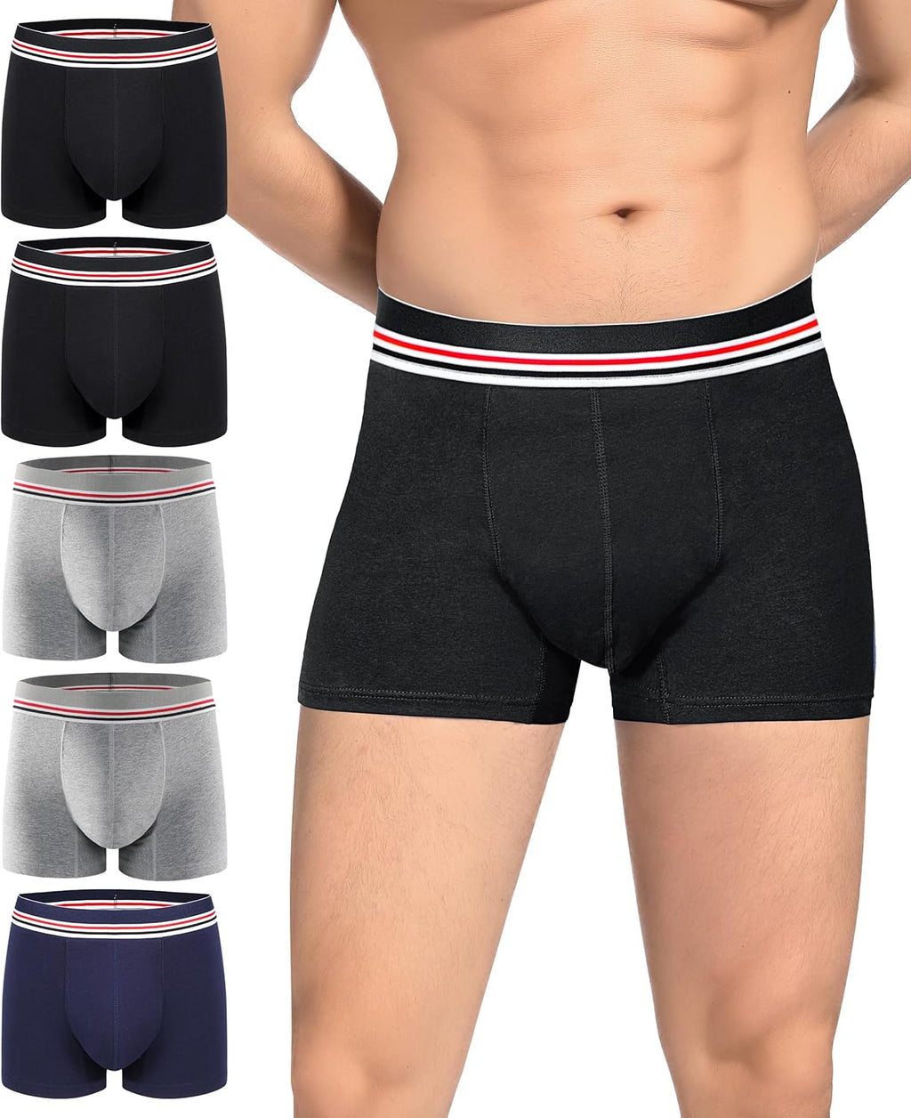 Carer Incontinence Underwear for Men, Washable 80ML Reusable Cotton Waterproof Leak Proof Boxer Briefs with Front Absorbency for Light Bladder Leakage 5 Pack (2 Black/2 Gray/Blue, X-Large)