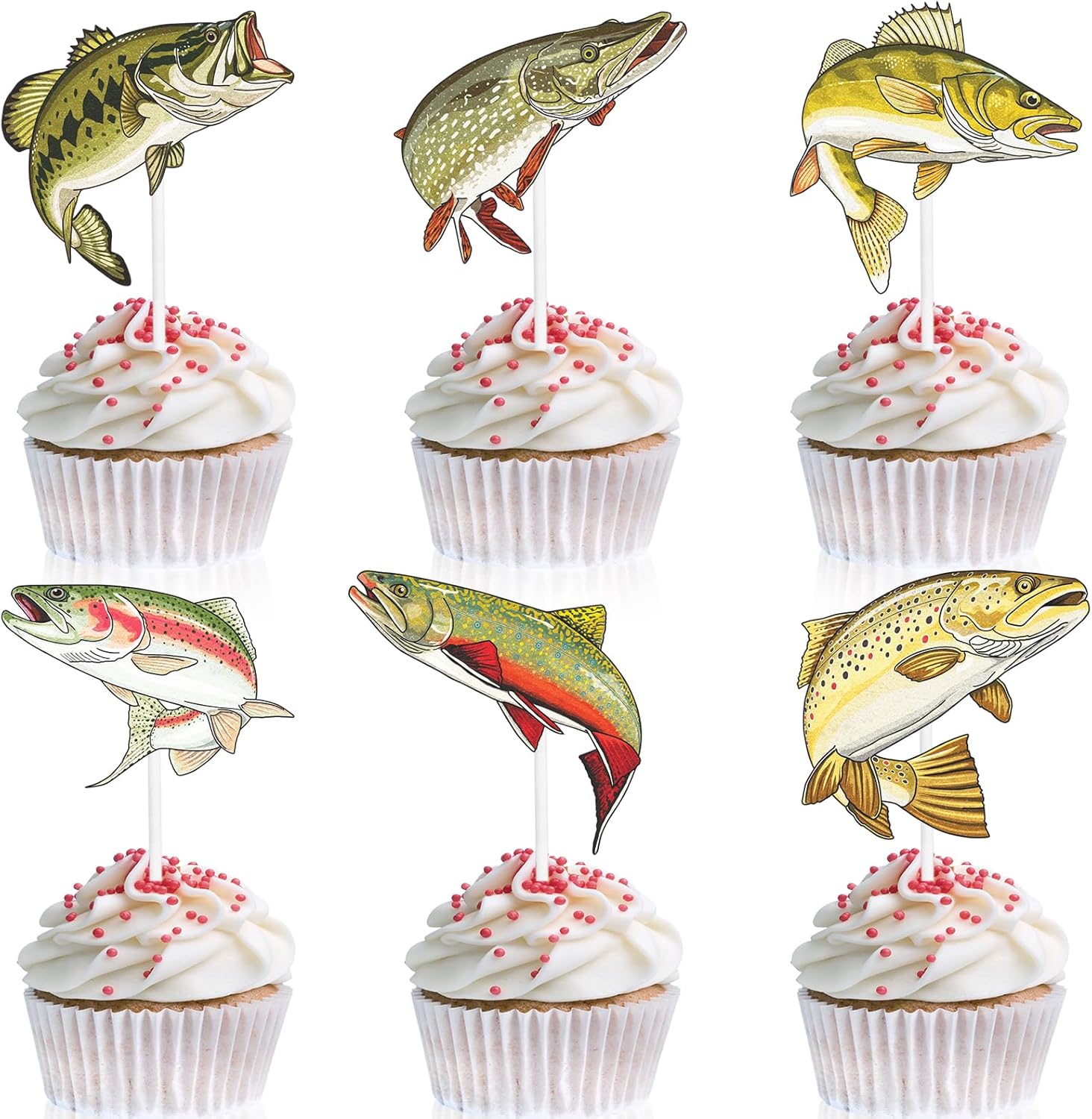18pcs Fishing Cupcake Topper Set Fisherman Happy Birthday Bass Trout Decorations, Fishing Party, Boys and Girls Birthday Party, or Baby Shower Decoration Supplies, Birthday Gifts for Kids. LIANGSS