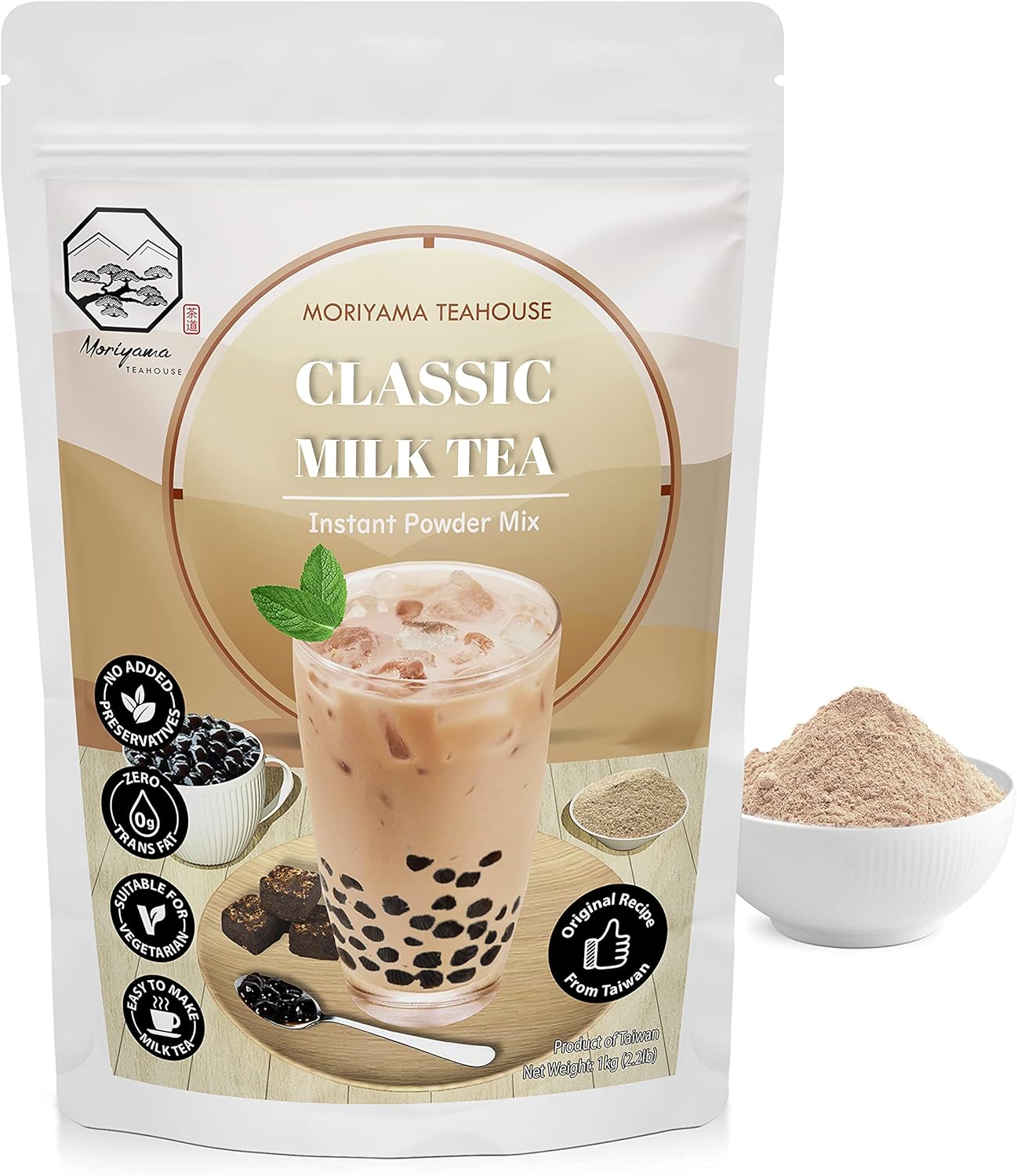 Classic Bubble Milk Tea Instant 3in1 Powder Mix - 1kg (33 Drinks) | For Boba Tea, Milkshake, Blended Frappe and Bakery | Authentic Taiwan Recipe | Zero Trans Fat, No Preservatives by Moriyama Teahouse