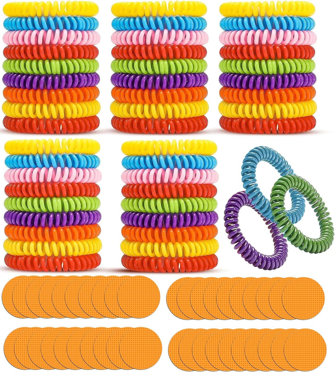 48 Pack Mosquito Repellent Bracelets with 60 Mosquito Repellent Patches, Individually Wrapped Mosquitoes Bracelets Stickers for Camping Swimming Outdoor Indoor, Deet Free