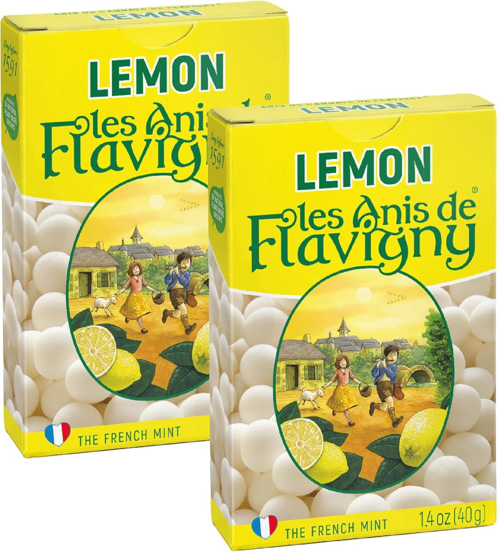 Les Anis de Flavigny Candy Mints, The French Mints, Vegan, Non-GMO, Made in France, Lemon Flavor, 40g Box, 2-Pack