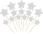Gyufise 42Pcs Little Star Cupcake Toppers Glitter Twinkle Star Cupcake Picks Wedding Engagement Baby Shower Birthday Party Cake Decorations Supplies Mixed Size Silver