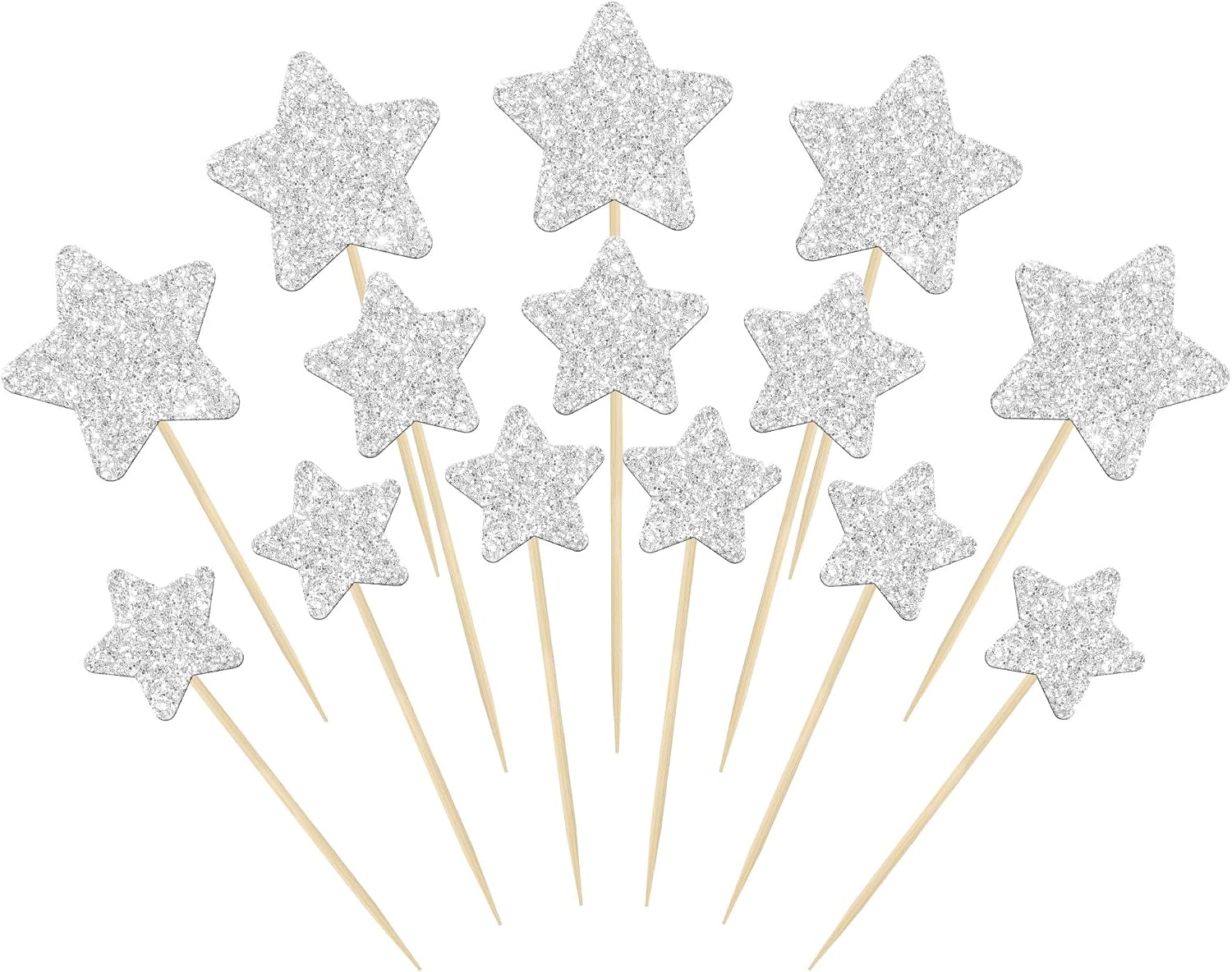 Gyufise 42Pcs Little Star Cupcake Toppers Glitter Twinkle Star Cupcake Picks Wedding Engagement Baby Shower Birthday Party Cake Decorations Supplies Mixed Size Silver