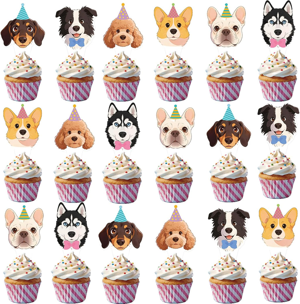48 Pcs Pet Dog Party Cupcake Toppers for Puppy Birthday Baby Shower Party Decorations