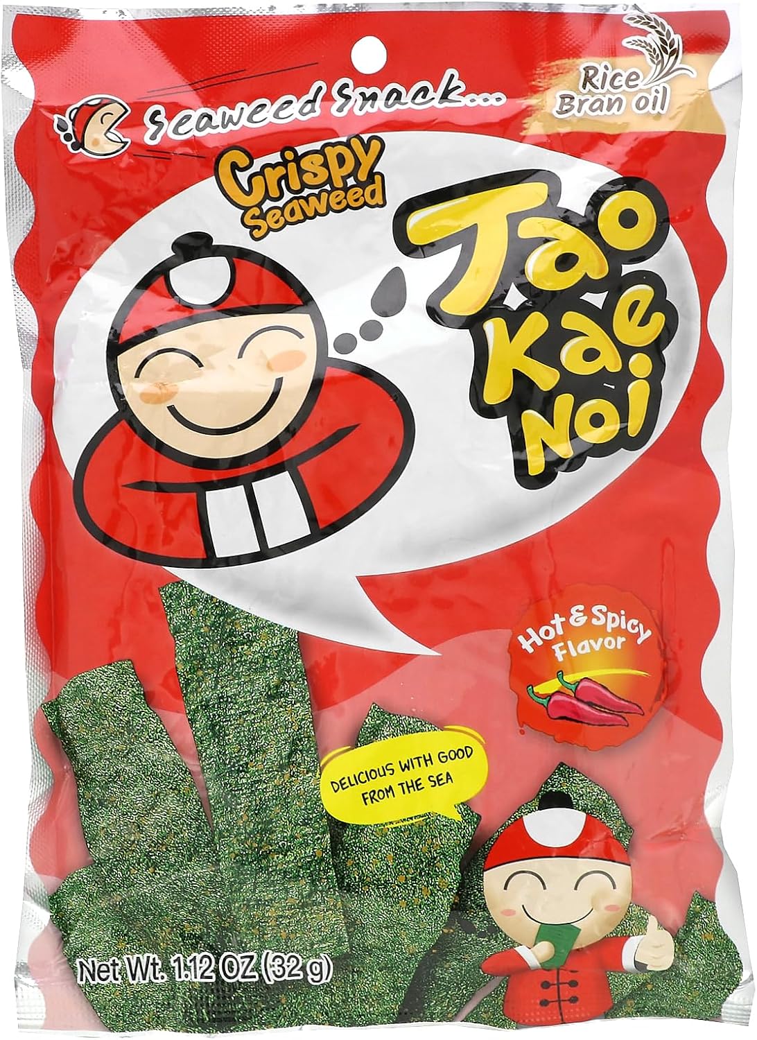 Tao Kae Noi Crispy Seaweed Snack, Hot & Spicy , 1.12 oz (32 g)