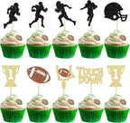 36Pcs Rugby Ball Cupcake Toppers Glitter Trophy American Football Cupcake Picks Touchdown Player Cake Decorations for Super Bowl Rugby Sports Theme Baby Shower Kids Birthday Party Supplies