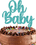 Oh Baby Cake Topper - Glitter Light Blue Baby Shower Cake Decorations, Gender Reveal Cake Smash Decor, New Baby Cake Top Photo Booth Props (Light Blue)