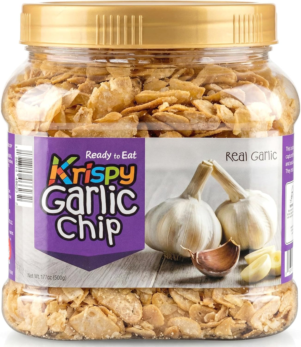 Krispy Garlic Chips - Crispy Fried Flakes, 100% Real Slices 17.7oz(500g) Voted #1 Savory Topping for Ramen, Pizza & Cooking Large Family-Sized Value Jar