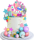 Roller Skate Cake Topper Disco Ball Cake Toppers Pastel Ball Cake Decorations for 80s 90s Skating Hip Hop Theme Rolling Birthday Decorations (Style 01)