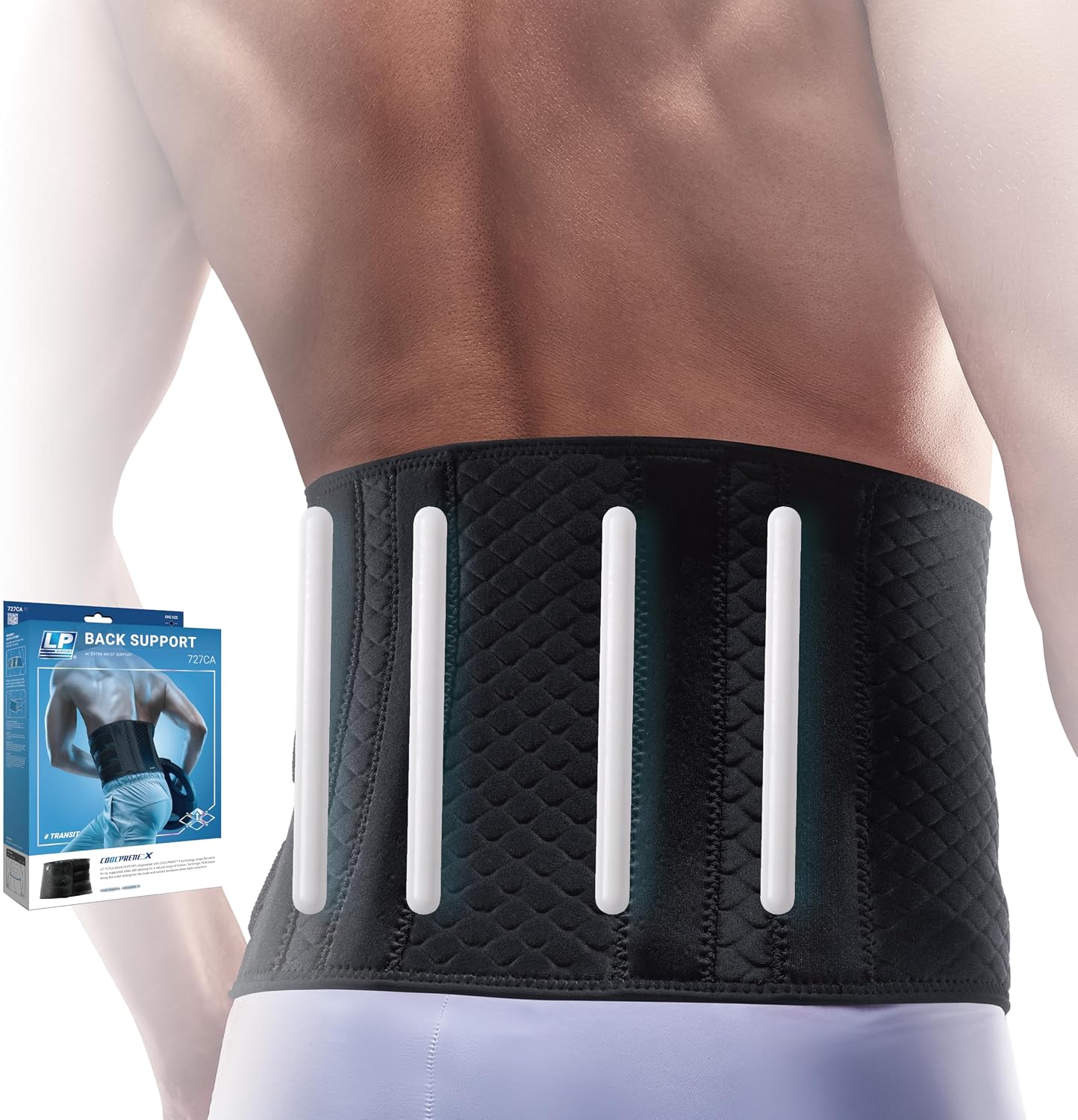 LP SUPPORT 727CA Extreme Back Support with Stays - Compression Support for Lumbar/Lower Back - Hook and Loop Closure (Black - Free size)