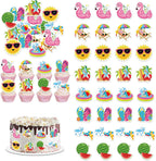 72Pcs Edible Summer Beach Pool Cupcake Toppers Wafer Paper Sun Flower Watermelon Water Gun Coconut Slippers Cupcake Picks Pool Party Birthday Tropical Luau Party Supplies