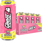 GHOST Energy Drink - 12-Pack, Sour Pink Lemonade, 16oz Cans - Energy & Focus & No Artificial Colors - 200mg of Natural Caffeine, L-Carnitine & Taurine - Gluten-Free & Vegan