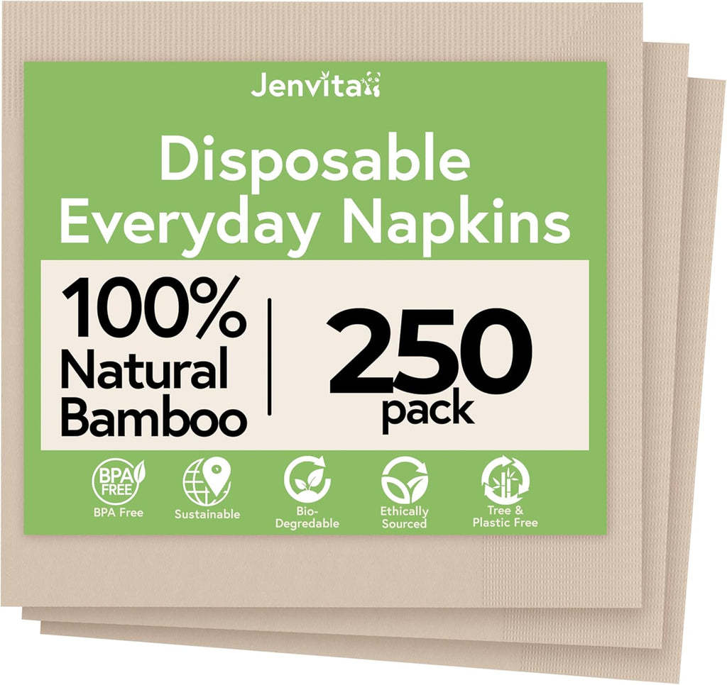 Everyday 100% Bamboo Compostable Napkins Disposable 250-Pack | Table Napkins Disposable for Lunch, Dinner,Events & Entertaining | 2-Ply FSC Certified | Compostable Paper Towels | 6.5 x 6.5Inch