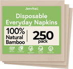 Jenvita Everyday 100% Bamboo Compostable Napkins Disposable 250-Pack | Table Napkins Disposable for Lunch, Dinner,Events & Entertaining | 2-Ply FSC Certified | Compostable Paper Towels | 6.5 x 6.5Inch