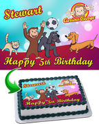 Cakecery Curious George Edible Cake Image Topper Personalized Birthday Cake Banner 1/4 Sheet