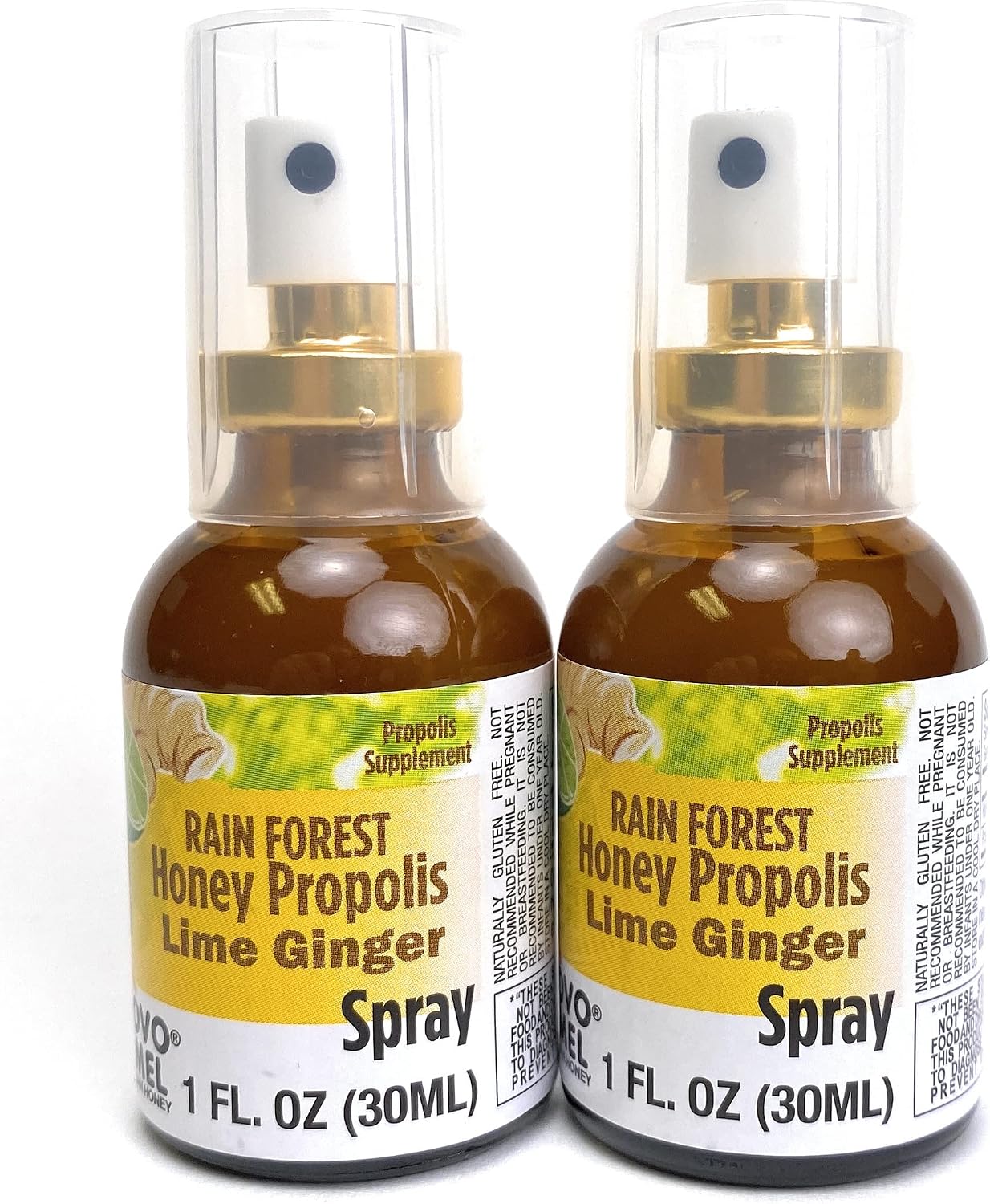Brazilian Green Bee Propolis and Rain Forest Honey Throat Spray, Lime Ginger, 2 Bottle Pack