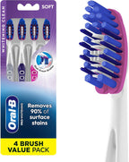 Oral-B 3D White Deep Stain Remover toothbrushes, 4 Count Toothbrush Soft, Removes 90% of Surface Stains, whitens Teeth, deep Reach, removes Plaque and Stains Tooth Brush