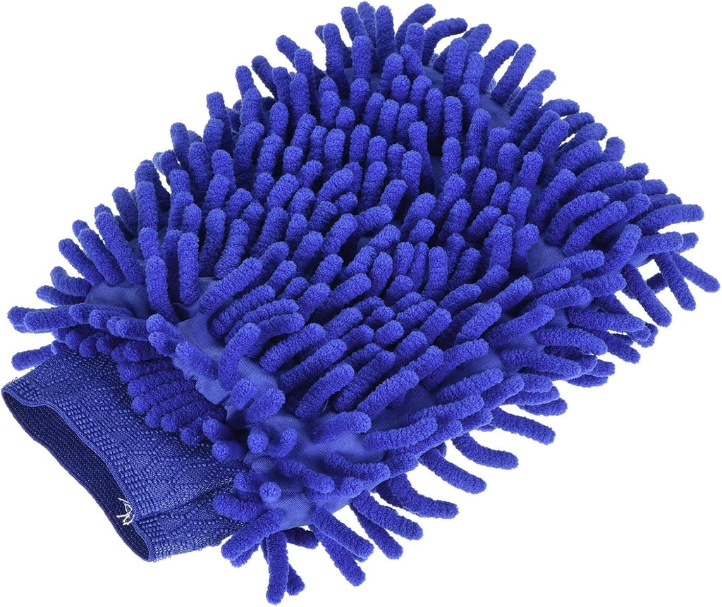 MECCANIXITY Microfiber Soft Chenille Wash Mitten Double Sided Dusting Glove for House Cleaning, Dark Blue