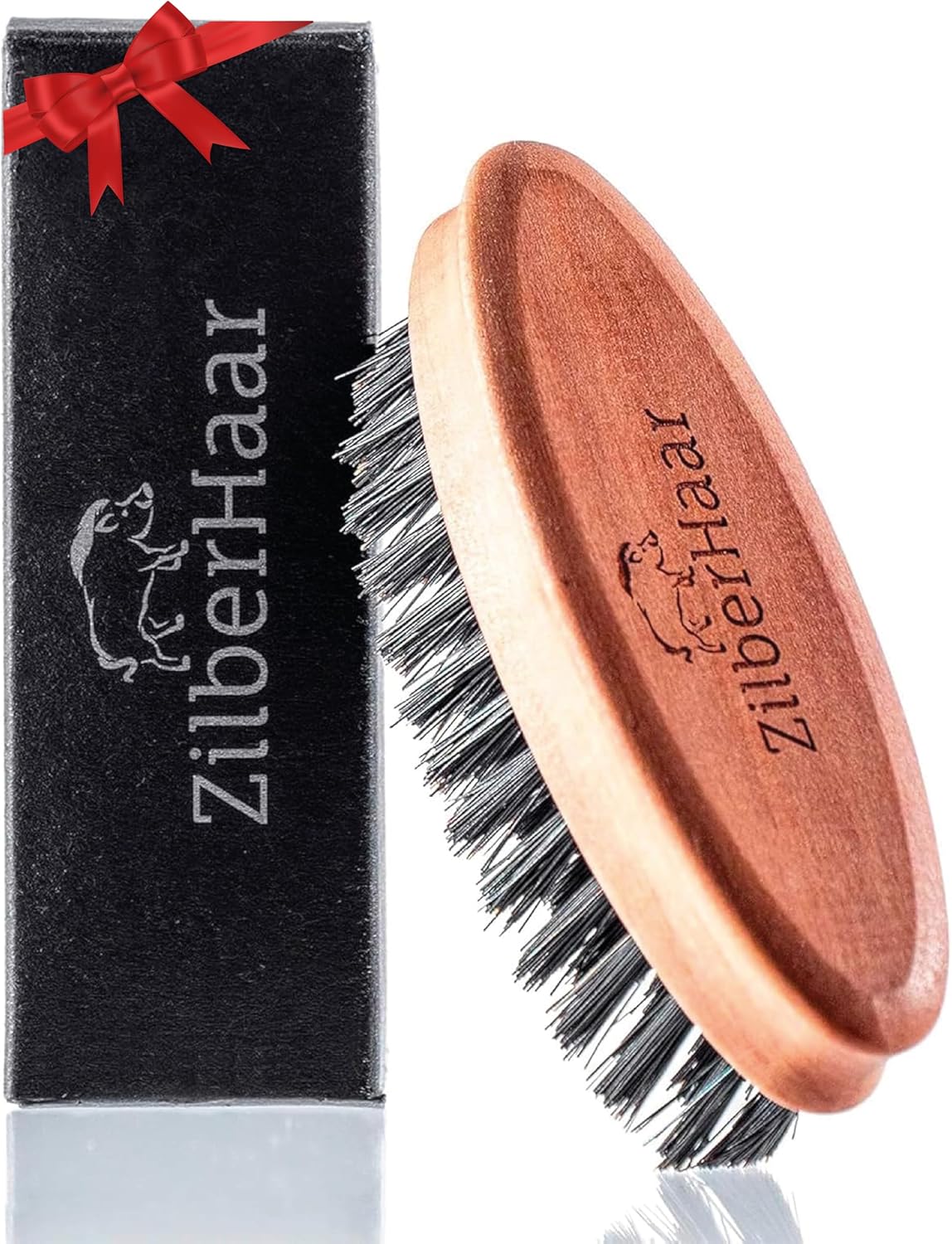 ZilberHaar - Pocket Mustache and Beard Brush - Soft Boar Bristles and Pearwood - Perfect Grooming Tool for Men - Relieves Itch, Works with all Beard Balms and Beard Oils - Made in Europe