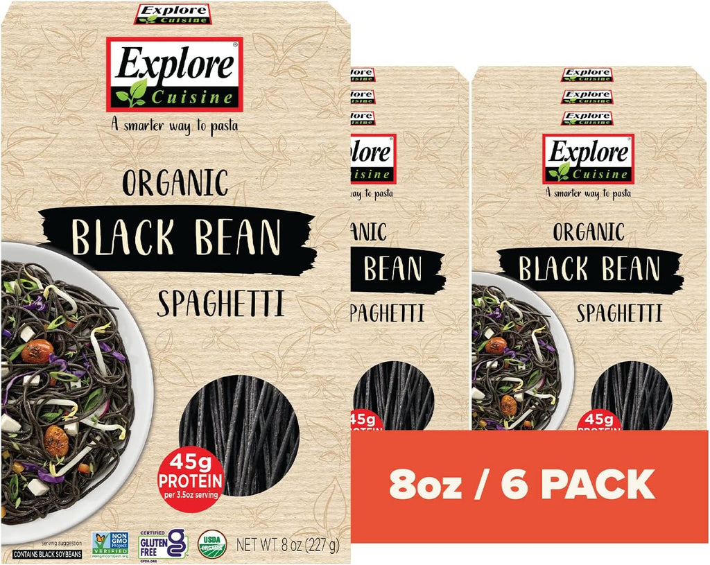 Explore Cuisine Organic Black Bean Spaghetti - Pack of 6 (8 oz) - Easy-to-Make Gluten Free Pasta - High in Plant Protein & Fiber - Vegan, Keto Friendly, Non-GMO - 24 Total Servings