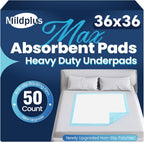 MILDPLUS Heavy Duty Underpad 36''x36'' 50 Count 125 Grams Extra Large Chucks Pads 3XL Disposable Bed Pads, Super Absorbent Incontinence Pads for Adults, Kids, Pee Pads (Purple or Blue)