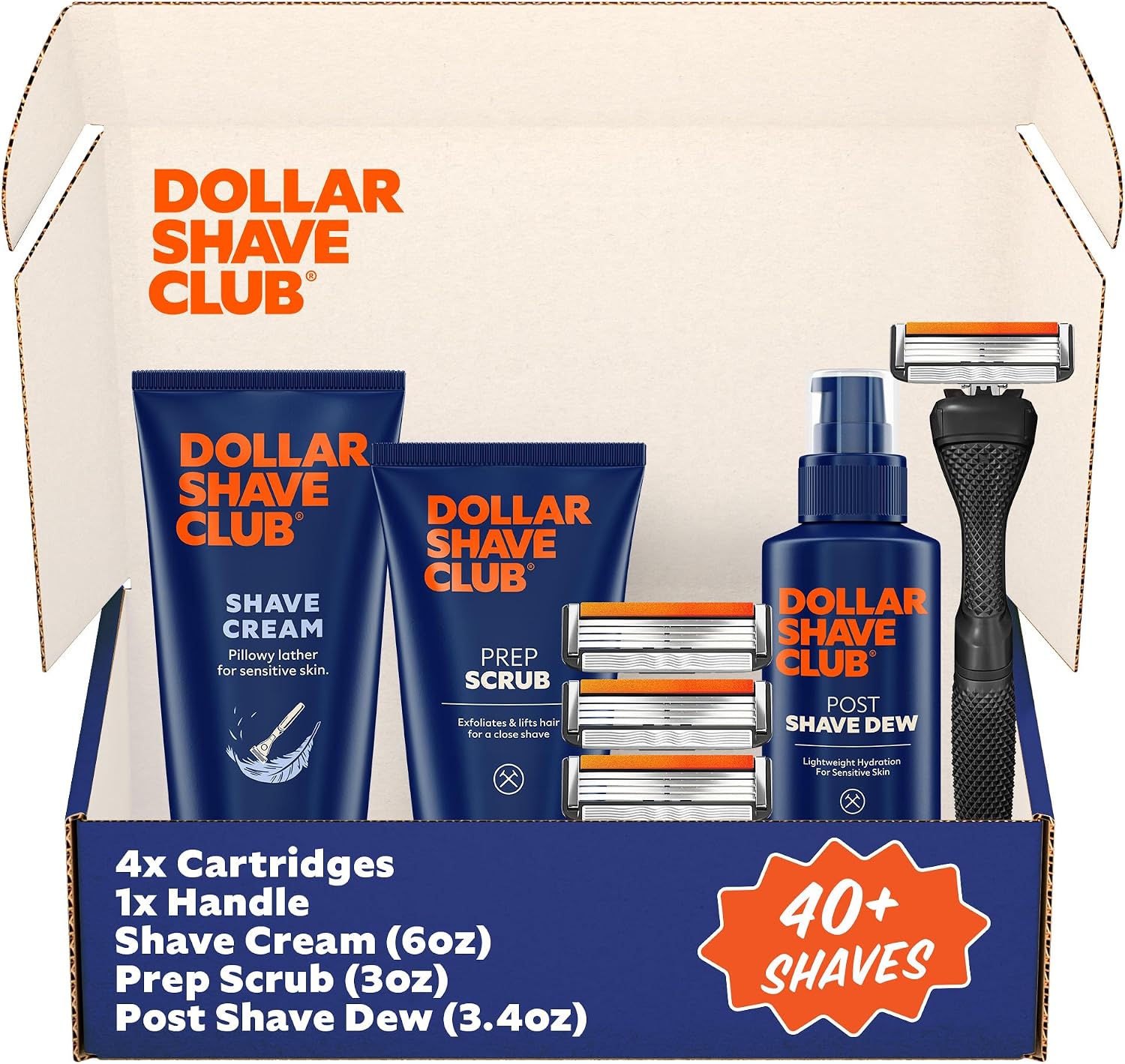 Dollar Shave Club | Ultimate Set | 4 Swift Rinse Refill Cartridges, 1 Handle, 1 Prep Scrub 3 ounce, 1 Shave Cream 6 ounce, 1 Post Shave Dew 3.4 ounce