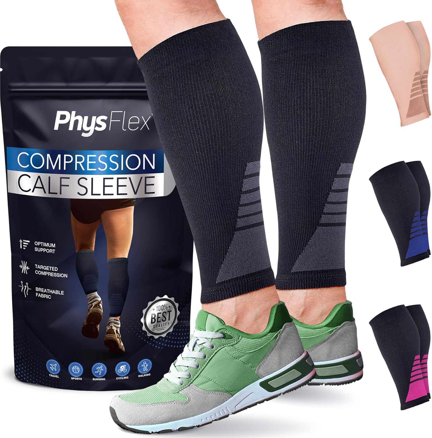 Calf Compression Sleeves for Men and Women - (1 Pair) Footless Compression Socks Support for Running, Cycling, Sports - Leg Sleeve Brace, Helps with Pain Relief