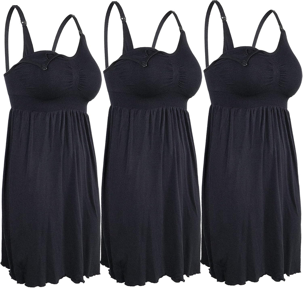 iloveSIA Nursing Gowns with Built-in Nursing Bra-3-Pack Breastfeeding Night gown-Comfort Soft for Labor Postpartum Hospital