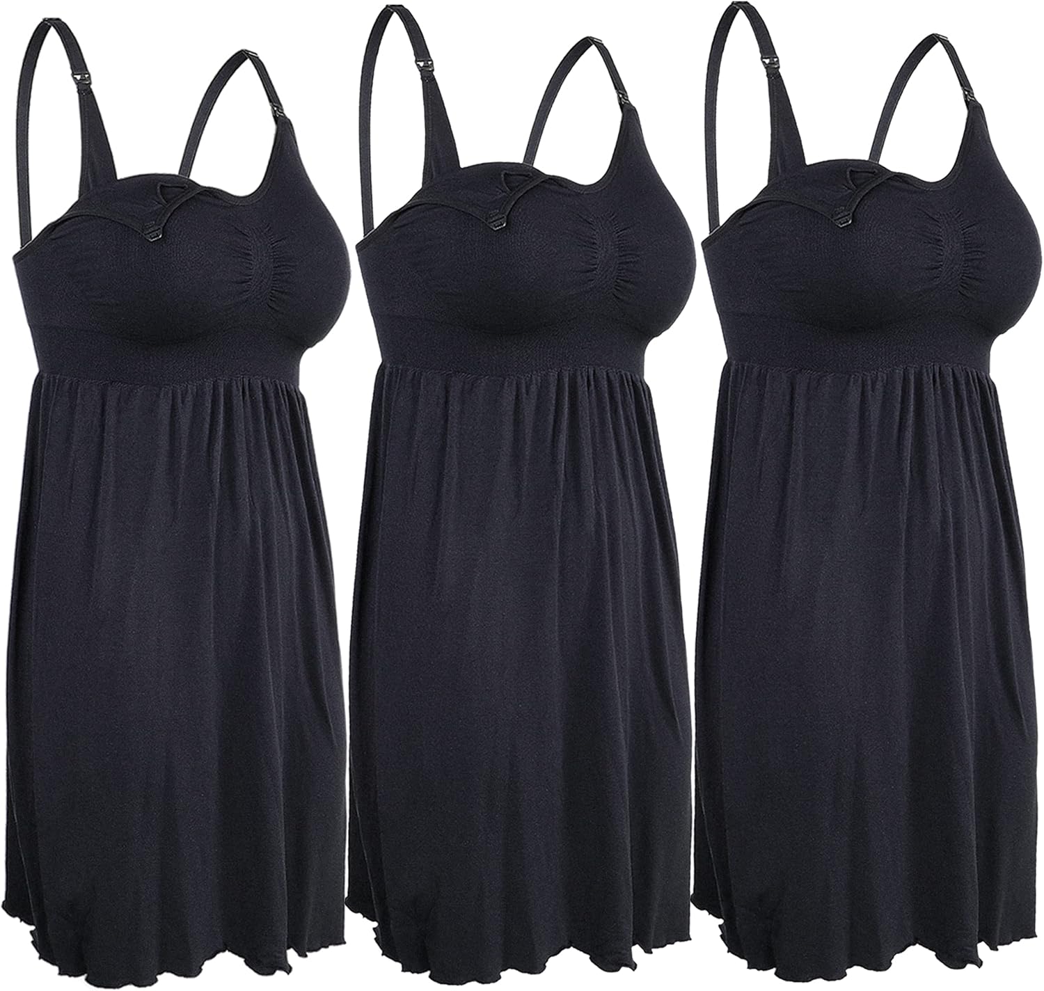 iloveSIA Nursing Gowns with Built-in Nursing Bra-3-Pack Breastfeeding Night gown-Comfort Soft for Labor Postpartum Hospital