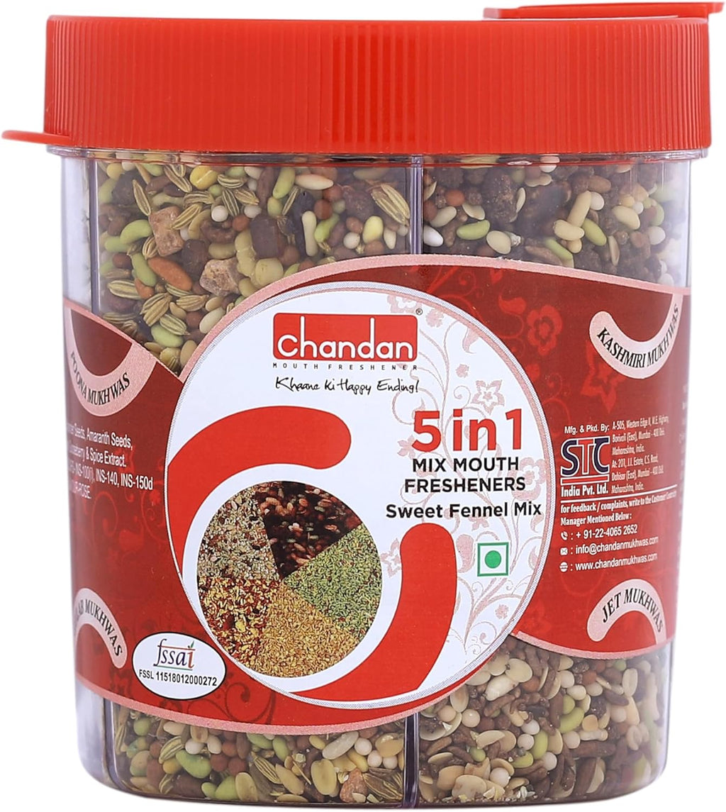 Chandan Mouth Freshener 5 in 1 Mix, Sweet Fennel Mix, Kashmiri, Special, Jet, Poona & Gulab Mukhwas, 8.11 oz / 230 g