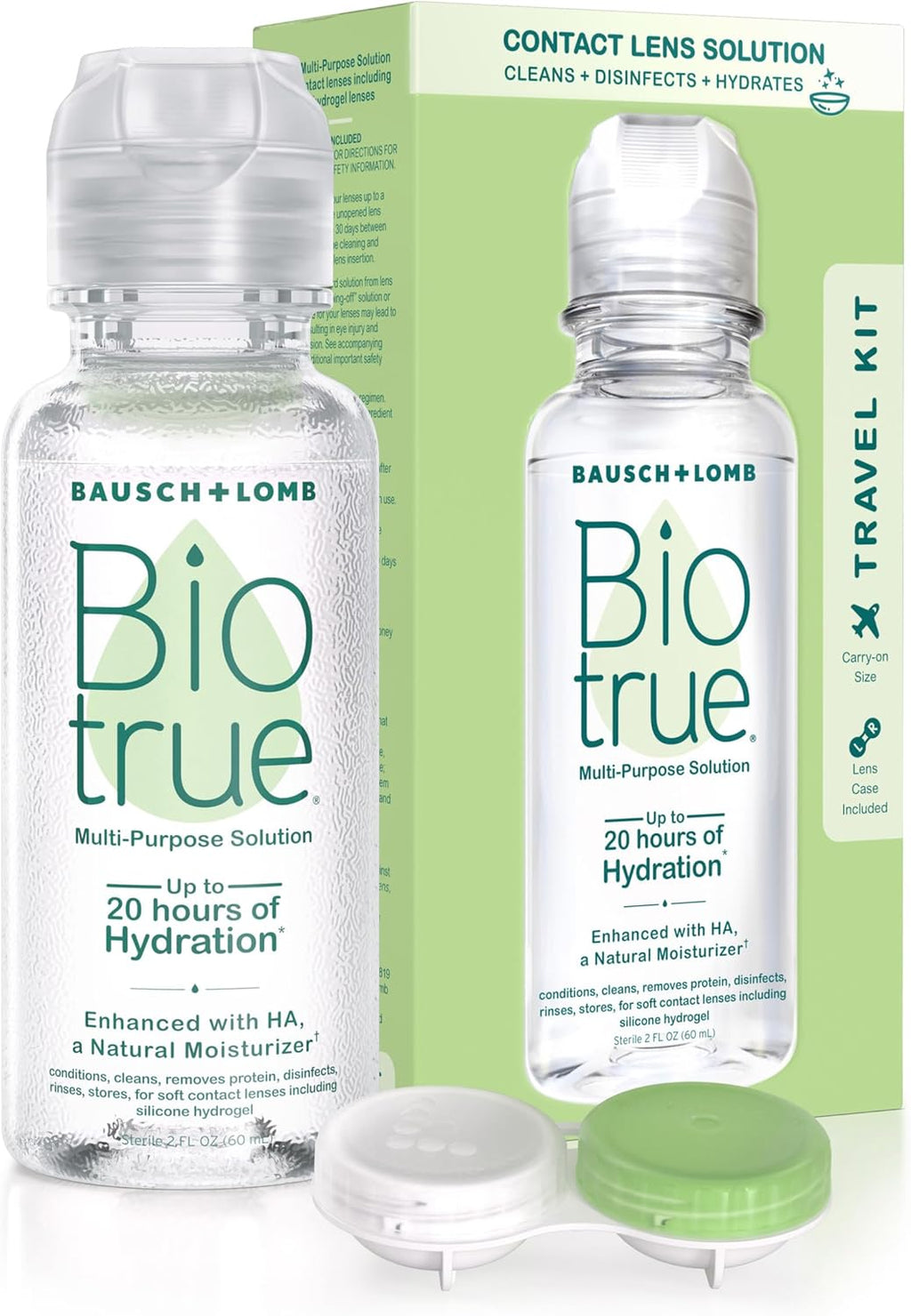 Biotrue Contact Solution, Multi-Purpose Solution with Lens Case, Cleans, Conditions, Hydrates, Disinfects, Removes Protein, Dirt & Debris, Contact Lens Cleaner & Storage, 2 Fl Oz (Pack of 1)