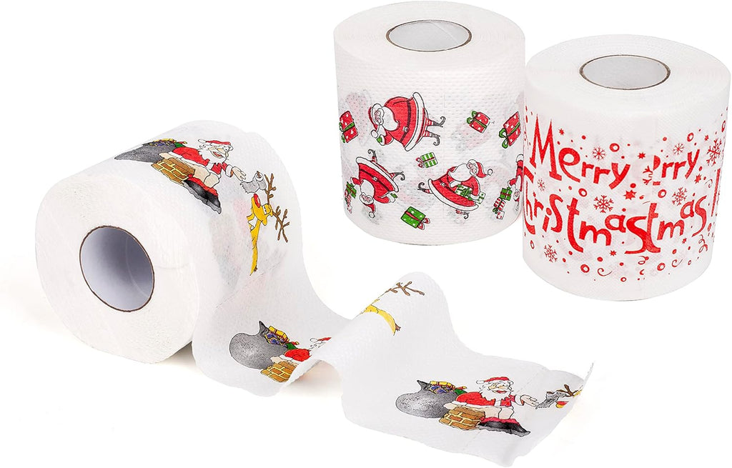 SummitLink 3 Rolls 3 Style of Merry Christmas Santa Claus Toilet Paper Tissue Napkin Prank Fun Birthday Party Novelty Gift Idea