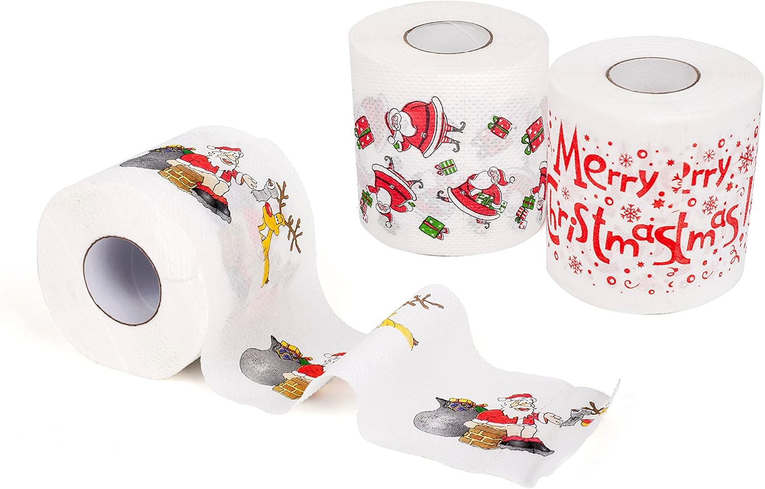 SummitLink 3 Rolls 3 Style of Merry Christmas Santa Claus Toilet Paper Tissue Napkin Prank Fun Birthday Party Novelty Gift Idea