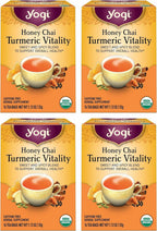 Yogi Tea Honey Chai Turmeric Vitality Tea - 16 Tea Bags per Pack (4 Packs) - Organic Tea to Support Overall Health - Includes Cinnamon Bark, Turmeric Root, Cardamom Pod, Ginger Root & More