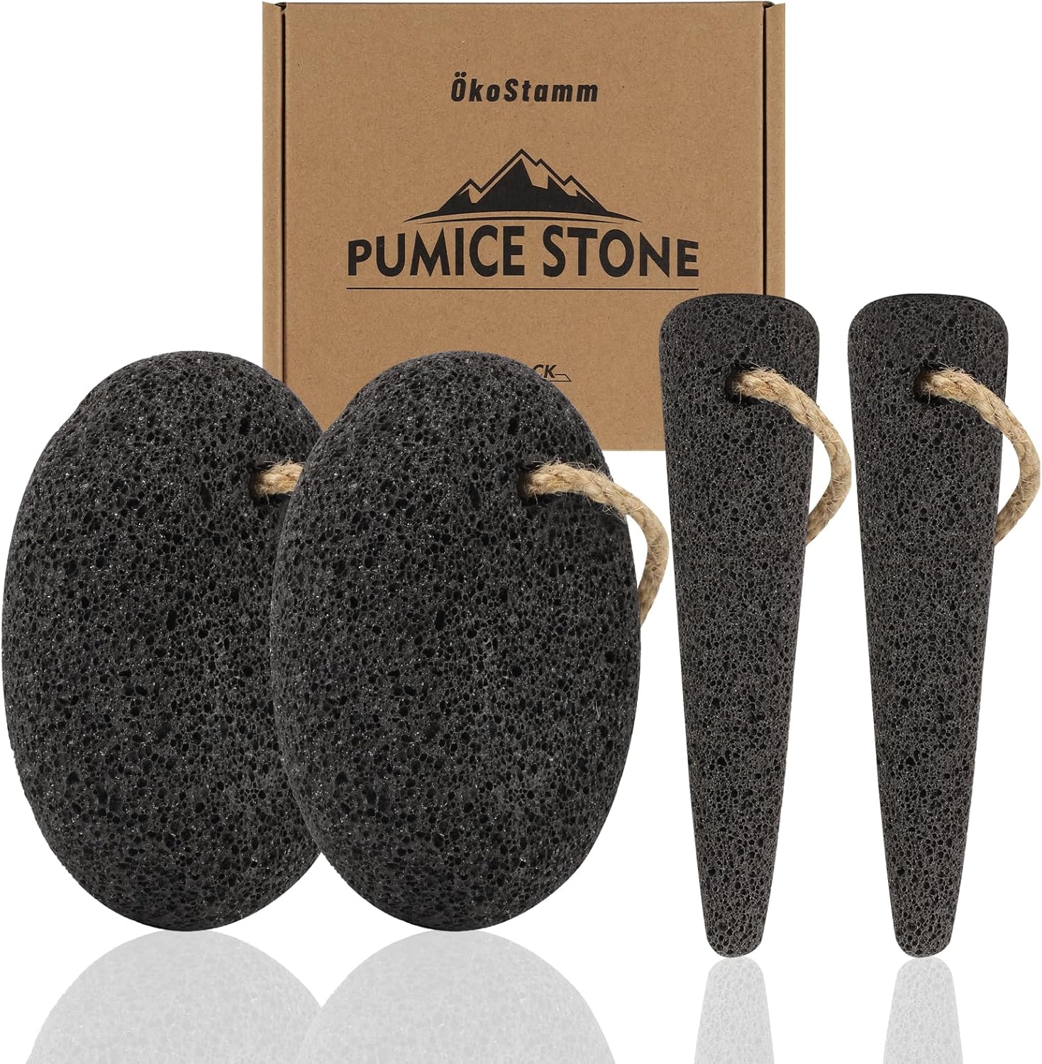 4 PCS Natural Volcanic Pumice Stone for Feet - Rough Feet Scrubber with Hanging Rope for Dead Skin Removal, Pedicure Exfoliation Tool Use for Feet, Elbows, Knees