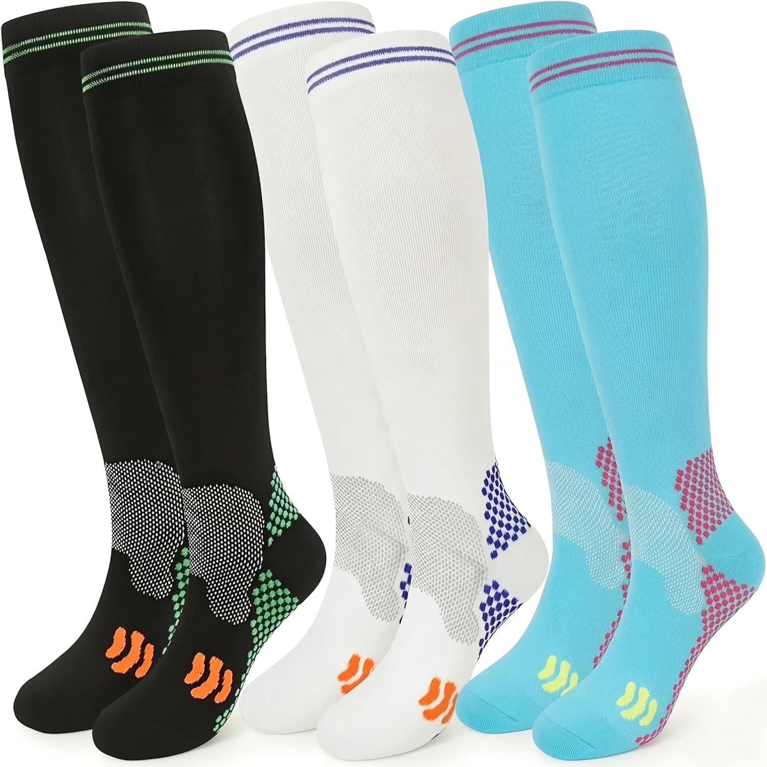 Compression Socks (2/3 Pair) for Men and Women 20-30 mmHg Regular and Plus Size Compression Scoks:Size S-7XL