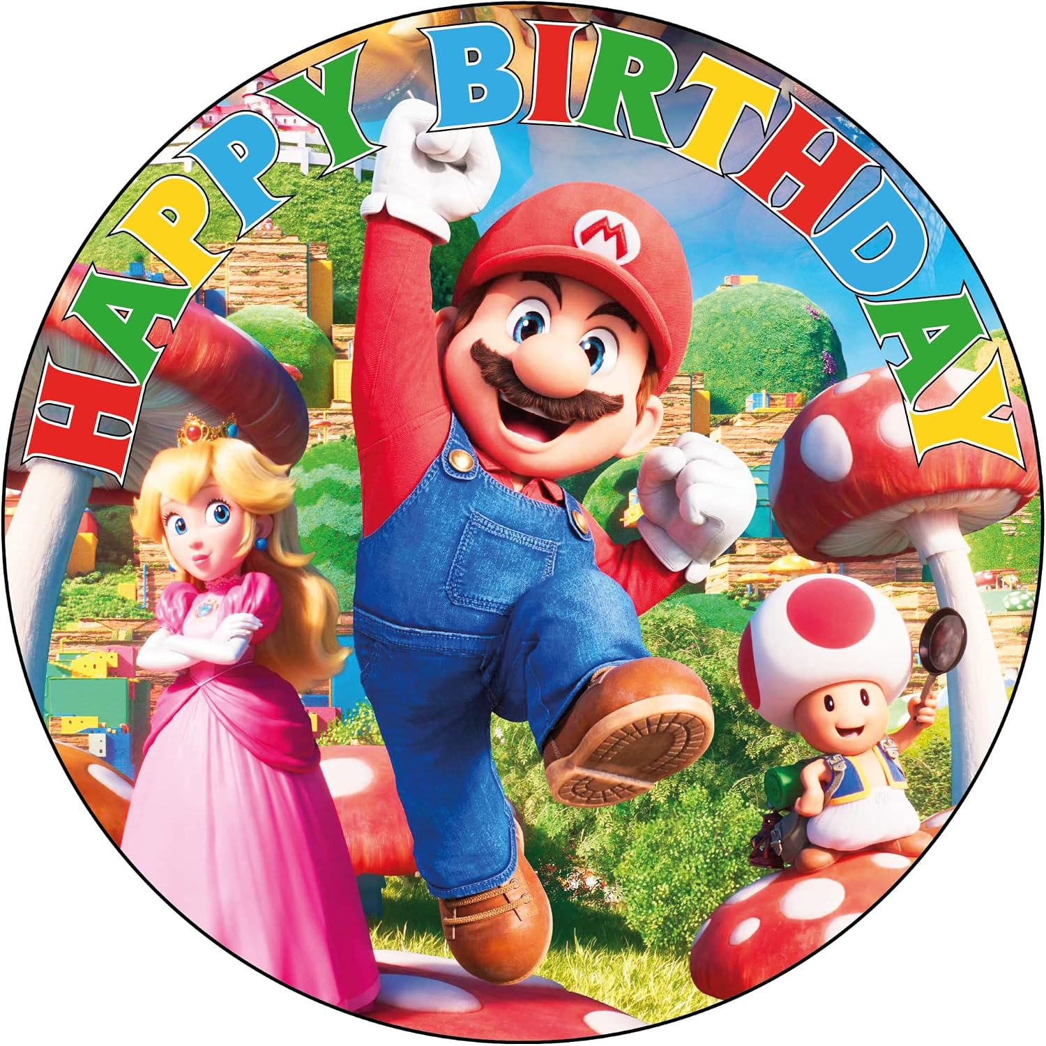 7.5 Inch Classic Video Game Brother Cake Topper – Round Edible Birthday Cake Decorations, Happy Birthday Cake