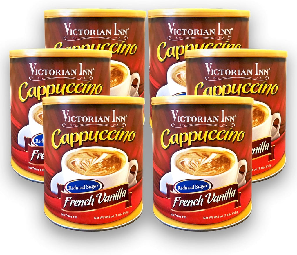 Victorian Inn Instant Cappuccino - French Vanilla - Reduced Sugar - Creamy & Delightful Coffee Mix - Great Hot, Cold, or Blended - Ideal as Coffee Creamer - 1.4 Pound (Pack of 6)