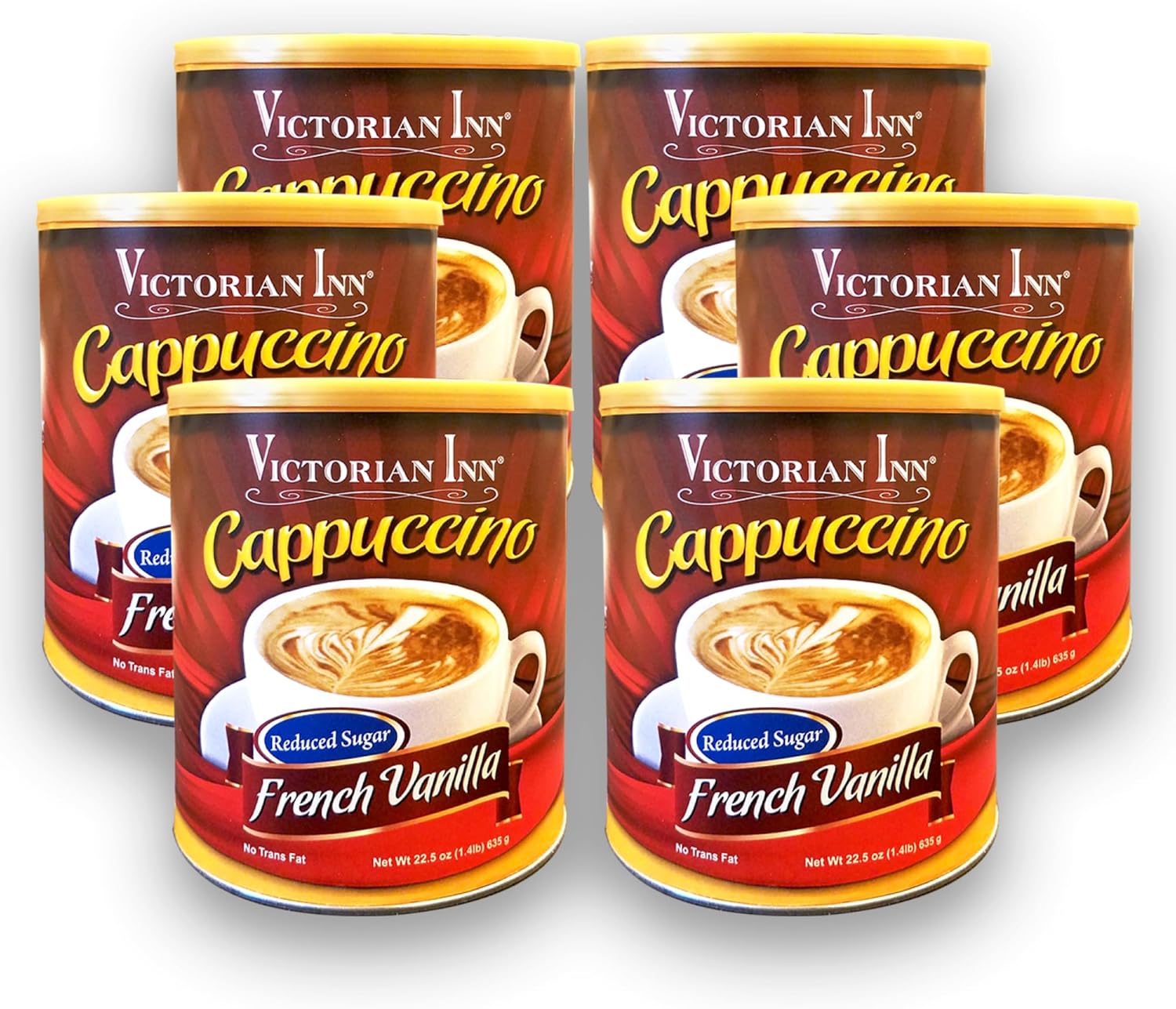 Victorian Inn Instant Cappuccino - French Vanilla - Reduced Sugar - Creamy & Delightful Coffee Mix - Great Hot, Cold, or Blended - Ideal as Coffee Creamer - 1.4 Pound (Pack of 6)