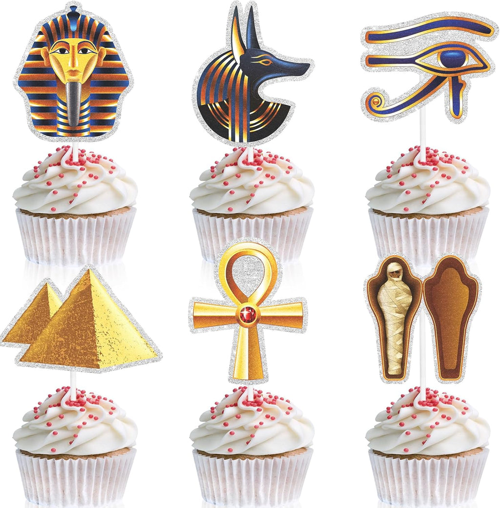 18-PCS Egyptian Cupcake Toppers Set Kids Mummies and Sphinx Themed Happy Birthday, Suitable for Egyptian theme party, baby shower party, boys and girls birthday party tutankhamen decorations. LIANGSS