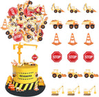60 PCS Edible Construction Cupcake Toppers Stop Sign Dump Truck Excavator Tractor Party Cake Decorations Edible Cupcake Food Picks for Construction Theme Baby Shower Kids Birthday Party Supplies