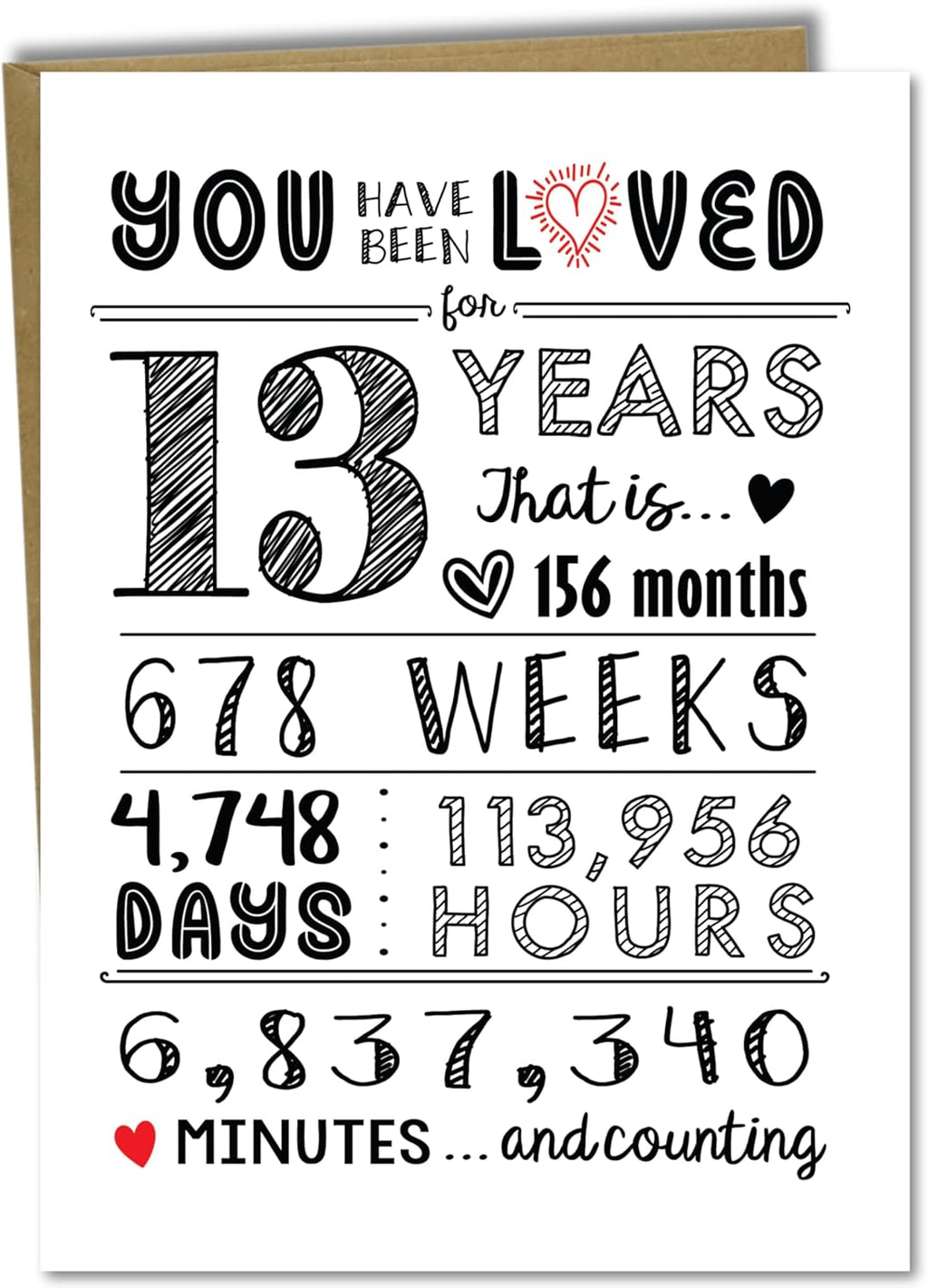 Katie Doodle - Super Cute, 13th Birthday Card, (Handmade in USA), 13th Birthday Decorations for Girls, 13 Year Old Girl Gifts, 13th Birthday Decorations for Boys (13 Years Loved)