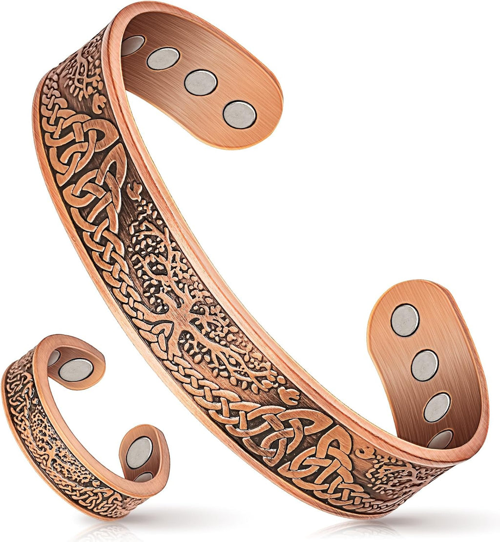 Mahnco Copper Bracelet for Men & Women,12X Strength Magnetic Bracelets & Lymphatic Drainage Ring for Mens, 100% Solid Pure Copper Jewelry Gift