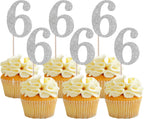 Rsstarxi 36 Pack Number 6 Cupcake Toppers 6th Birthday Cupcake Toppers Cheers to 6 Years Birthday Cupcake Toothpicks for Baby Shower Birthday Anniversary Party Cake Decorations Silver
